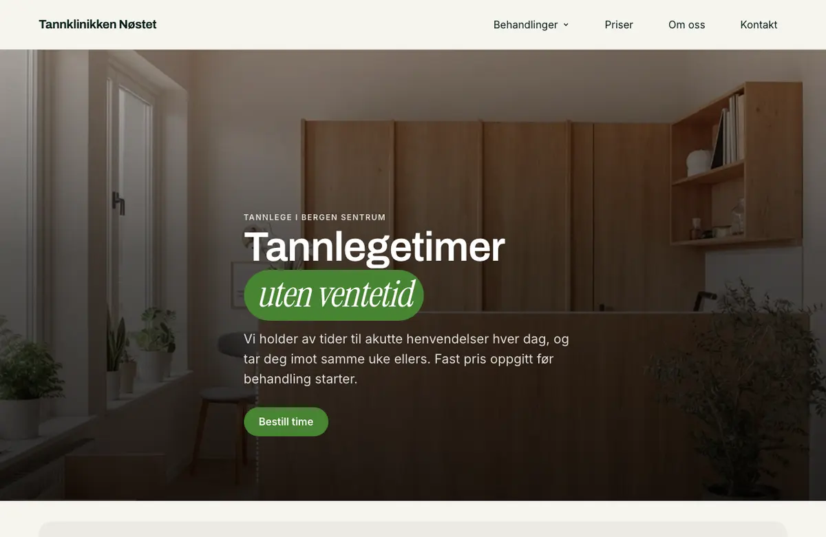 Malen Kvartal: avrundede kort og fargede paneler, vist med tannklinikkens innhold